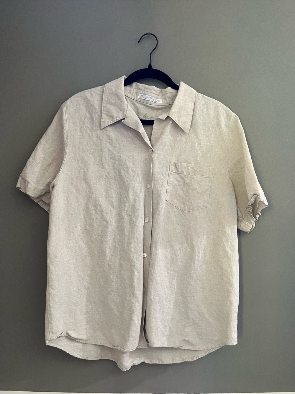 Foxcroft Cream Linen Cotton Short-Sleeve Button-Down Shirt Lightweight Summer